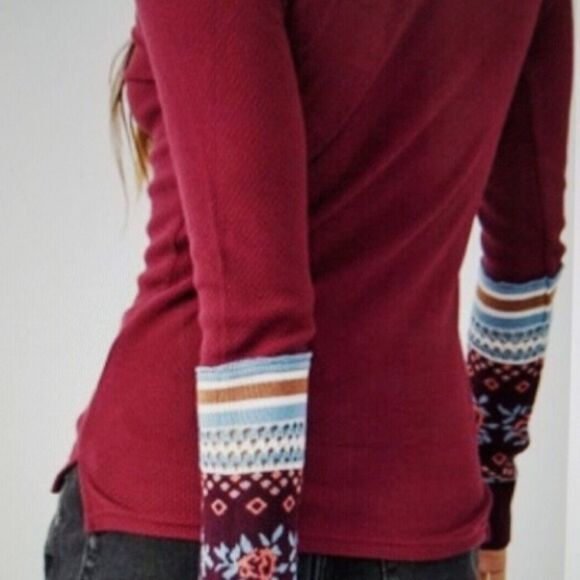 FREE PEOPLE WOMEN’S NWOT MIKAH LAYERING RIBBED KNIT RAW EDGE V-NECK THERMAL TOP - Picture 2 of 8